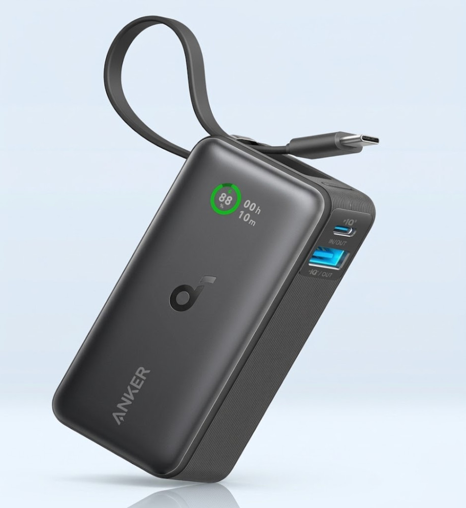  Anker Nano 10000mAh 30W Fast Charging Power Bank with Built-in USB-C Cable 