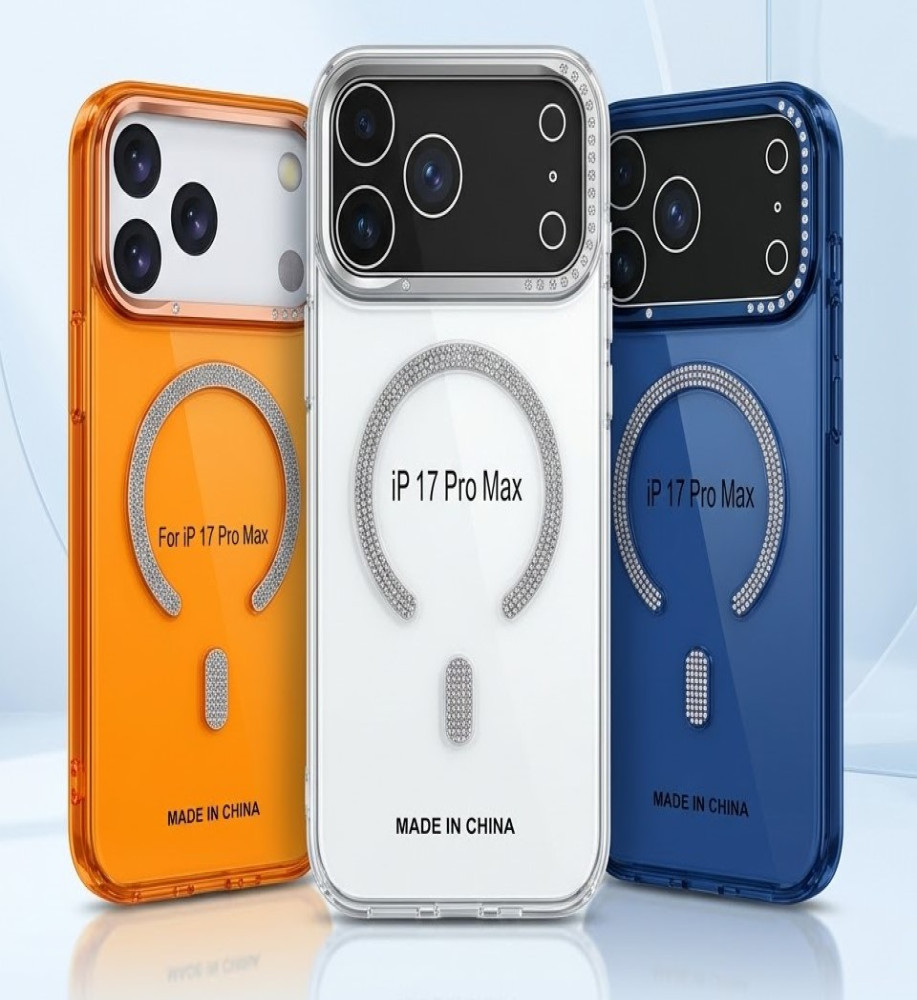  Rhinestone-studded iPhone 18 Pro Max case featuring a raised frame for camera lens protection and MagSafe compatibility. 