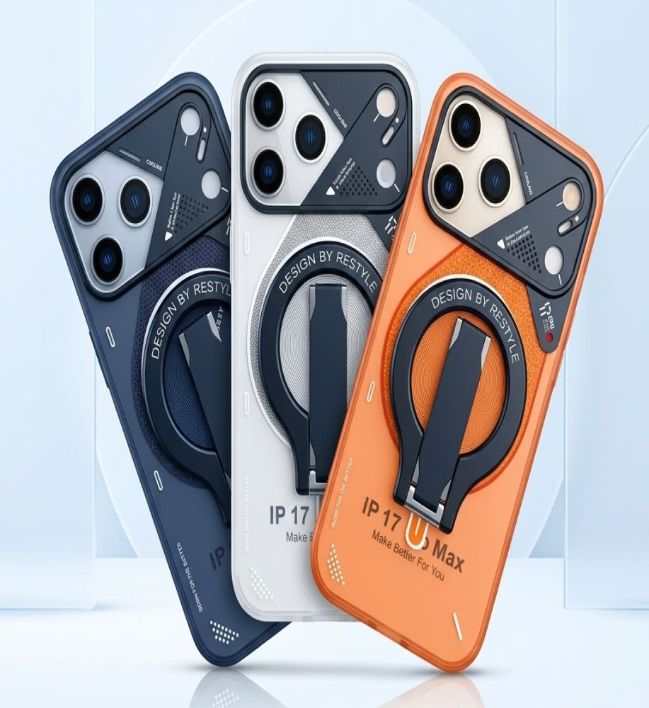 Shockproof iPhone 18 Pro Max case featuring a metal ring, a stand, and raised camera protection. 