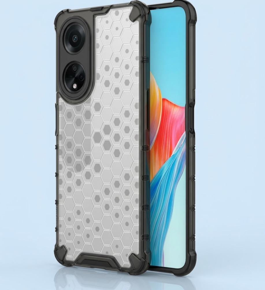  Oppo A98 Clear Honeycomb Shockproof Case with Raised Camera & Screen Protection 
