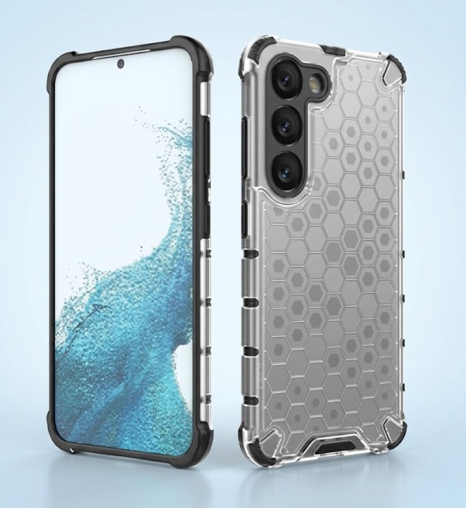  Samsung S23 Clear Honeycomb Shockproof Case with Raised Camera & Screen Protection 