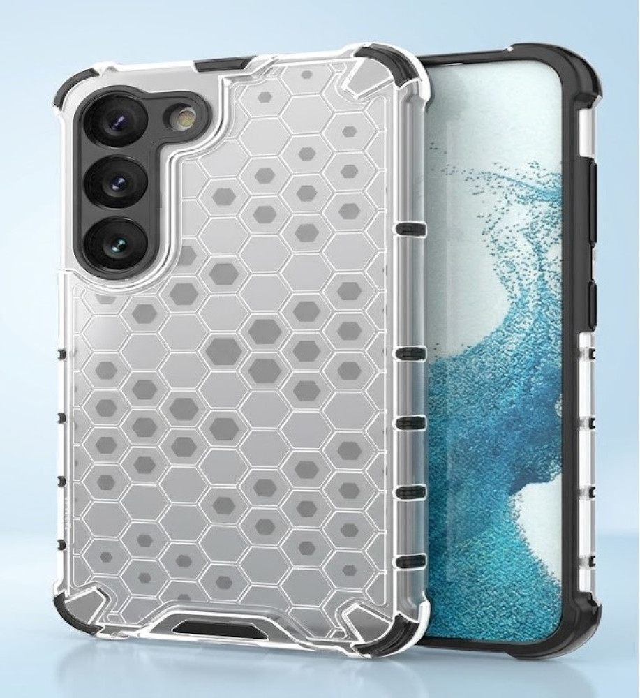  Samsung S23 Plus Clear Honeycomb Shockproof Case with Raised Camera & Screen Protection 