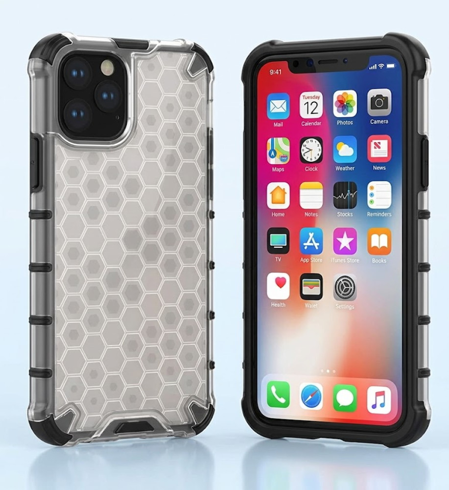  iPhone 11 Pro Clear Honeycomb Shockproof Case with Raised Camera & Screen Protection 