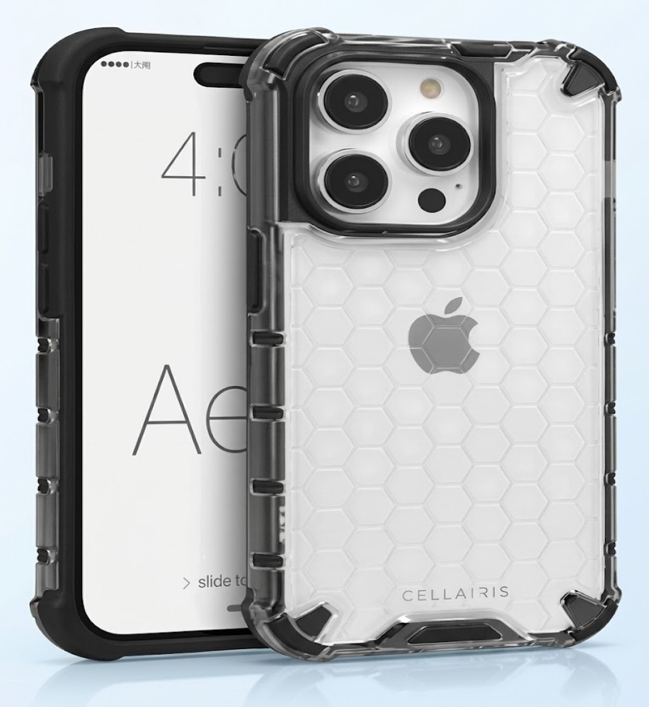  iPhone 15 Pro Max Clear Honeycomb Shockproof Case with Raised Camera & Screen Protection 