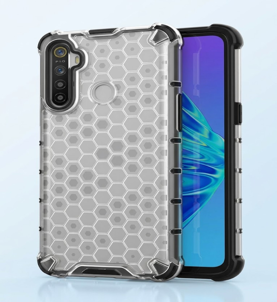  Realme 5 Clear Honeycomb Shockproof Case with Raised Camera & Screen Protection 
