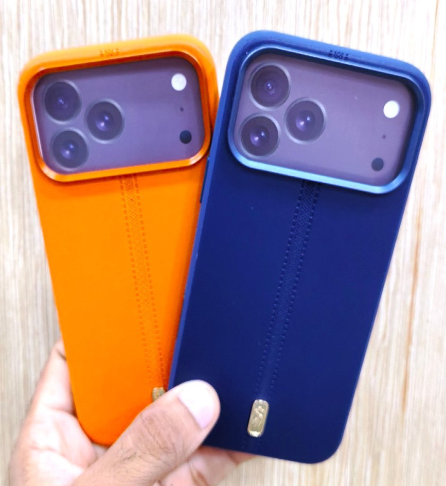  iPhone 18 Pro Max case with a stylish leather-like texture and a raised frame to protect the device and cameras. 