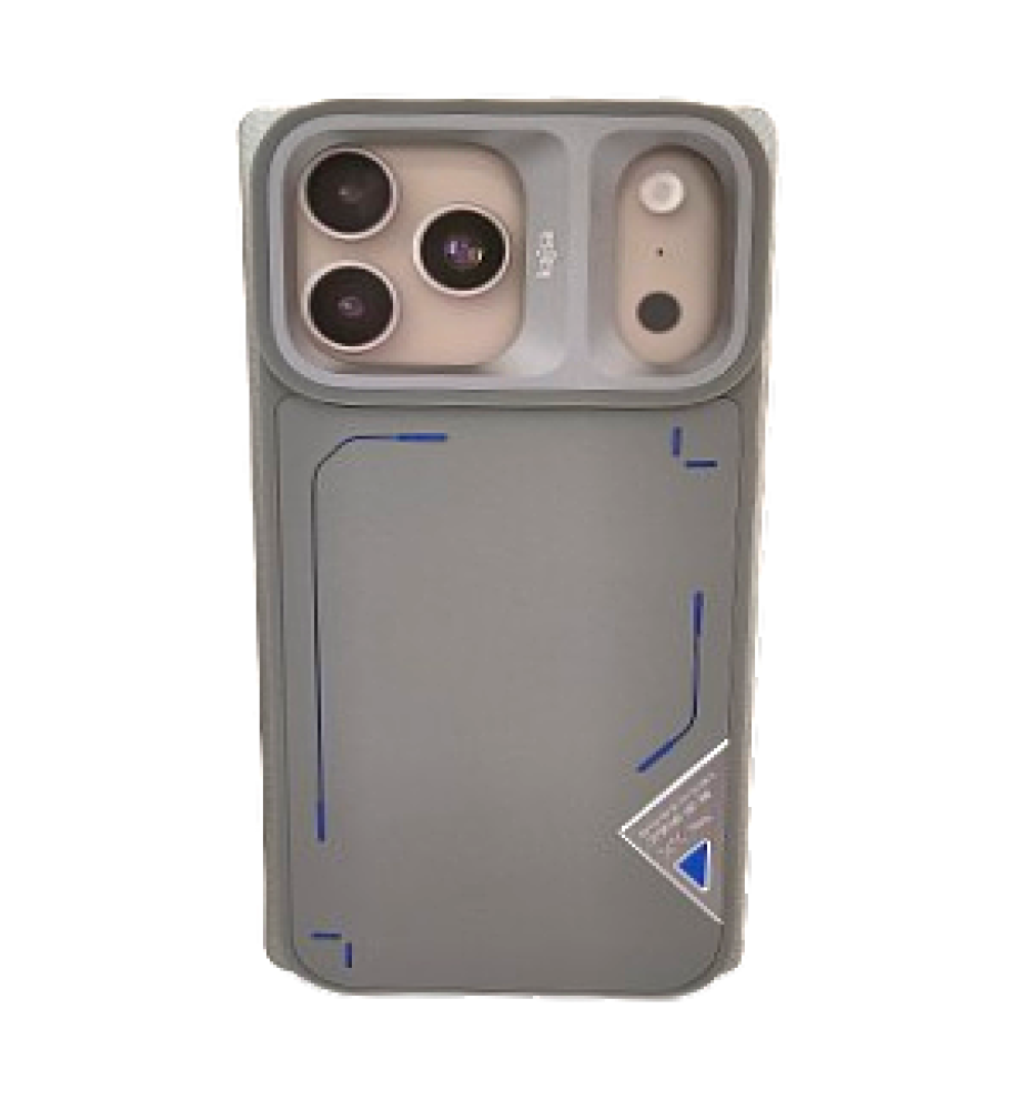  iPhone 18 Pro Max case featuring a sleek geometric design, a raised frame, and protruding edges for camera protection. 